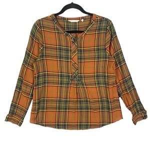 Soft Surroundings Blouse Brown Plaid Knit
